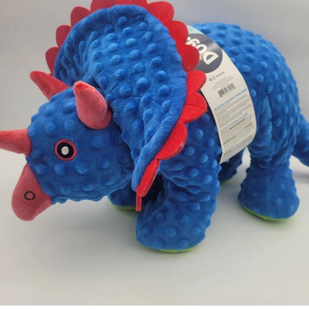 B23" Go Dog Toy Triceratops Dinosaur wh Chew Guard Technology blue dog toy NEW